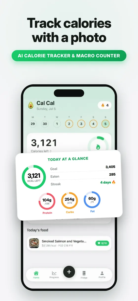 Cal Cal home screen: track calories with a photo
